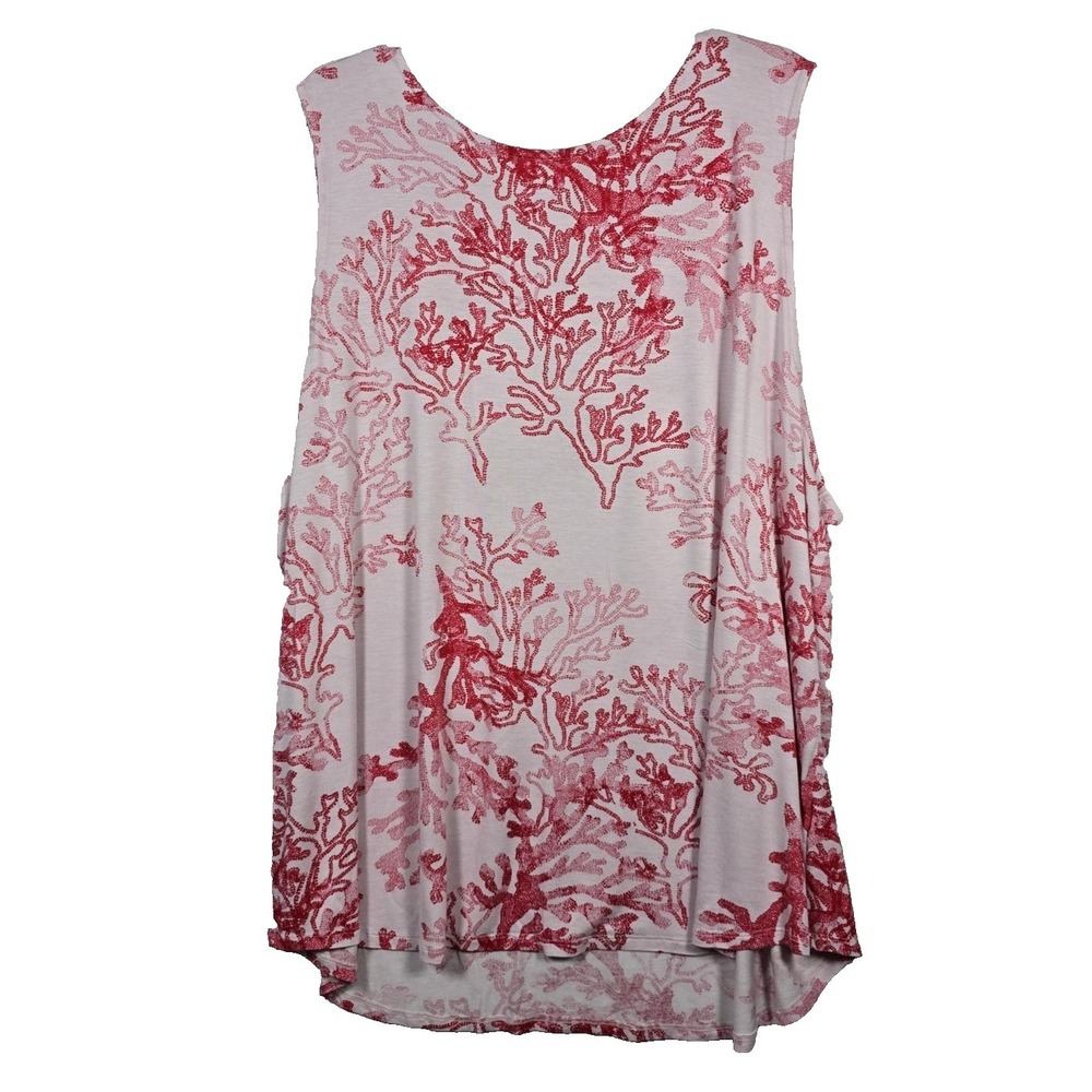 Palm Grove Women's 3X Sleeveless Coral Print Tank Top Red White Stretch Keyhole